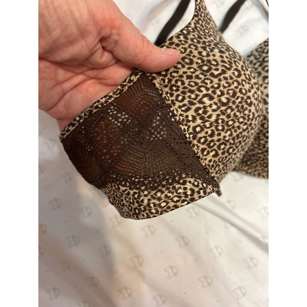 Maidenform Leopard Print Front Close Racerback Underwire Bra 38B Brown Lace - Picture 3 of 8